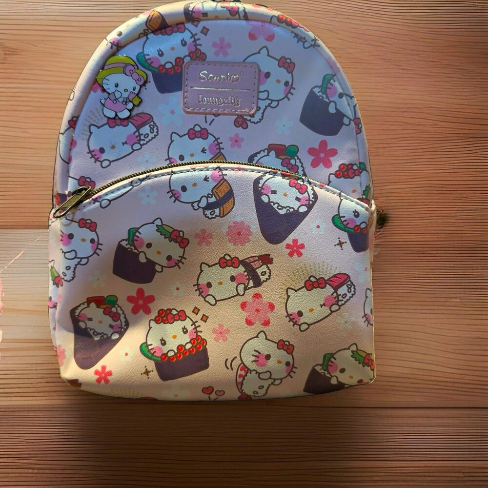 Sanrio Hello Kitty Mini Backpack Faux Leather All-Over Print Zip Lavender